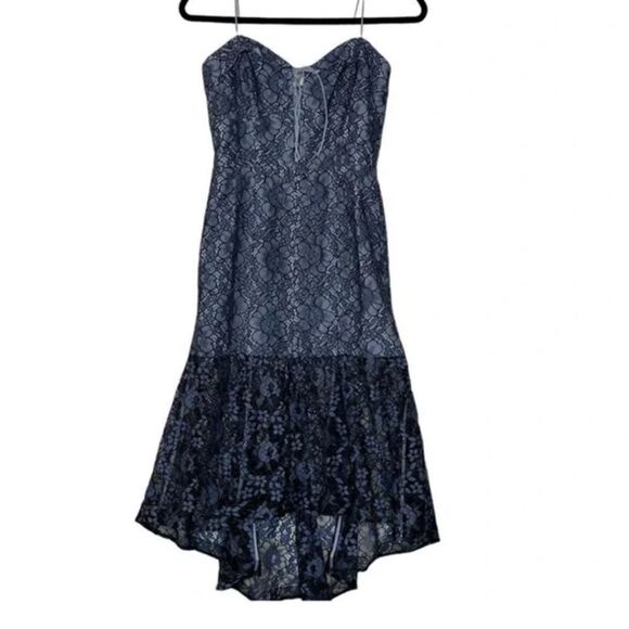 REVOLVE Nicholas Whisper Lace Blue Asymmetric Midi Dress| Size 4 - Picture 10 of 12